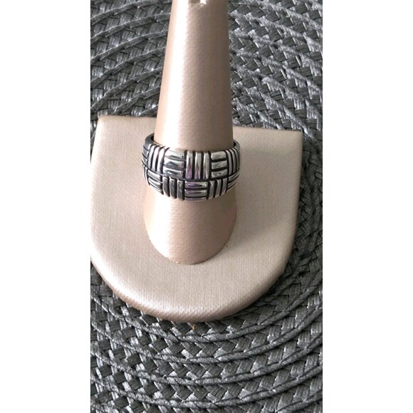 STERLING SILVER 925 WIDE GEOMETRIC OXIDIZED BLACK ROUNDED RING BAND SIZE 9.5-10 - Picture 2 of 8